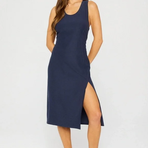 Fabletics Navy Tank Midi Dress with Side Slit - Picture 2 of 3